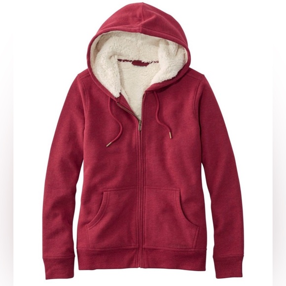 L.L. Bean Tops - L.L. Bean Women's 1912 Sweatshirt, Sherpa Lined Hoodie, Cranberry Medium Petite